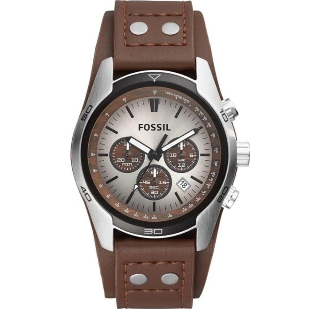 Fossil | Men's Watch with Genuine Leather Brown Bracelet Cuff